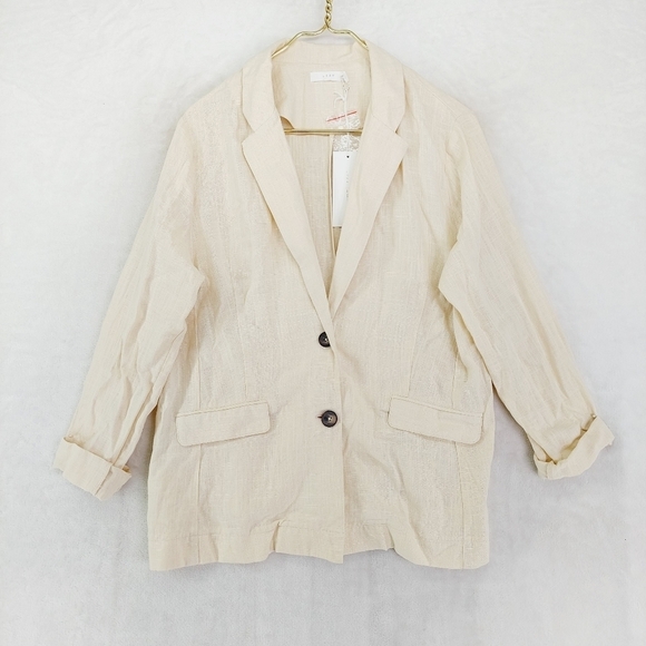 Lush Cream Roll Tab Sleeve 2 Button-Up Blazer Jackets 535 - Picture 1 of 8